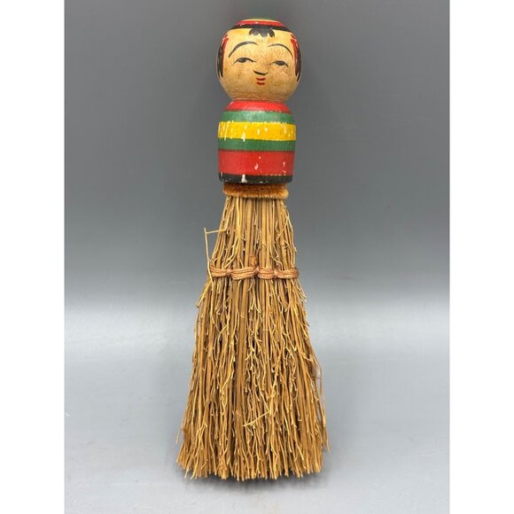 Vtg Japanese Kokeshi Straw Whisk Broom Hand Painted Occupied Japan - Picture 1 of 5